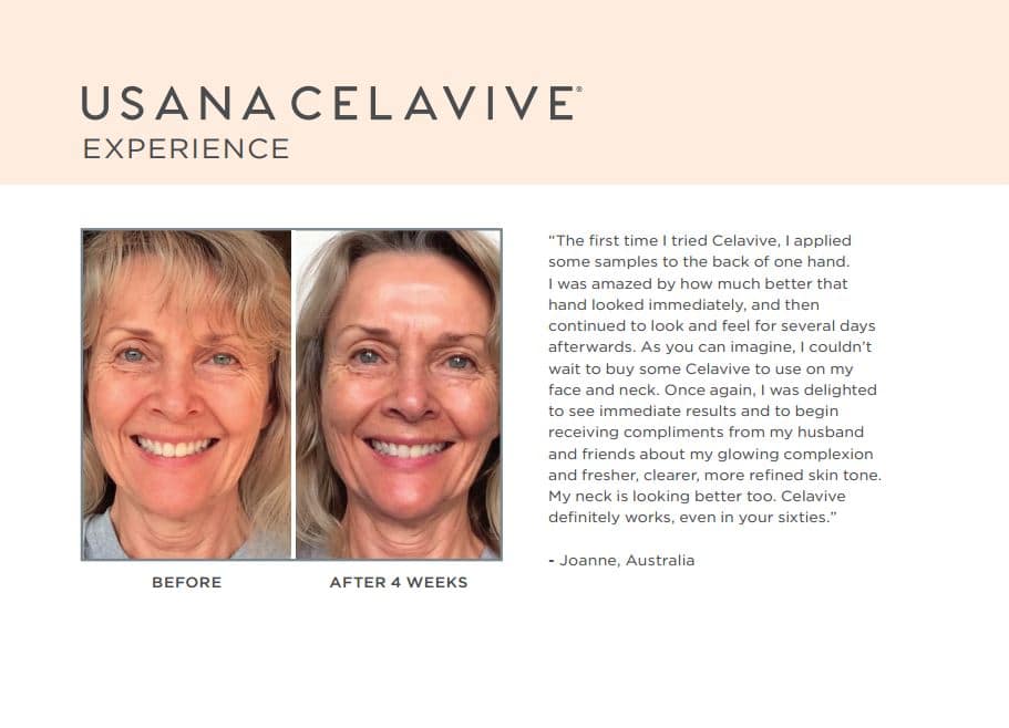 Joanne Verikios - no makeup selfie - before and after using Celavive high performance skincare by USANA!